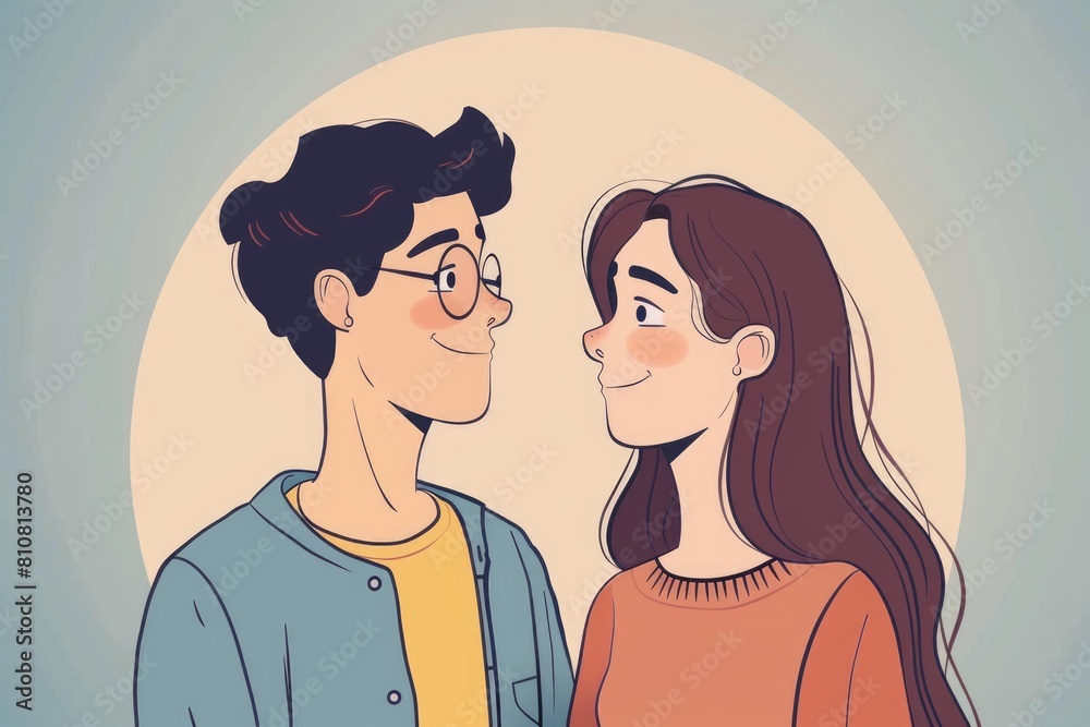 Young Couple Sharing a Tender Moment - Romantic Illustration Young Couple Sharing a Tender Moment - Romantic Illustration
