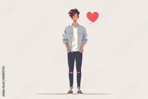 Casual Young Man with a Floating Heart Icon