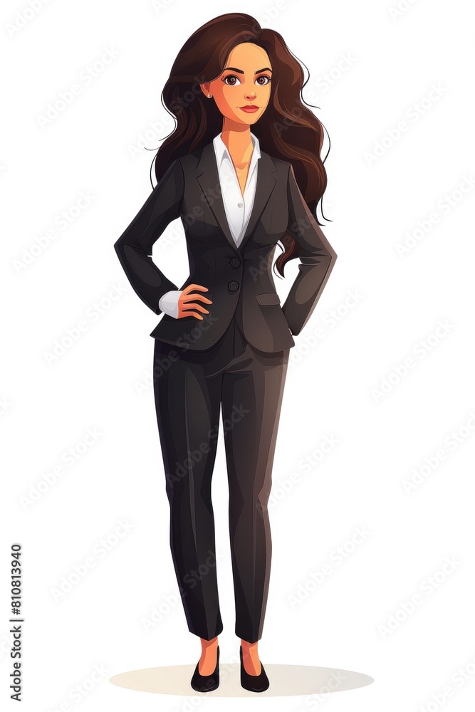 Elegant Businesswoman Standing - Corporate Style Cartoon