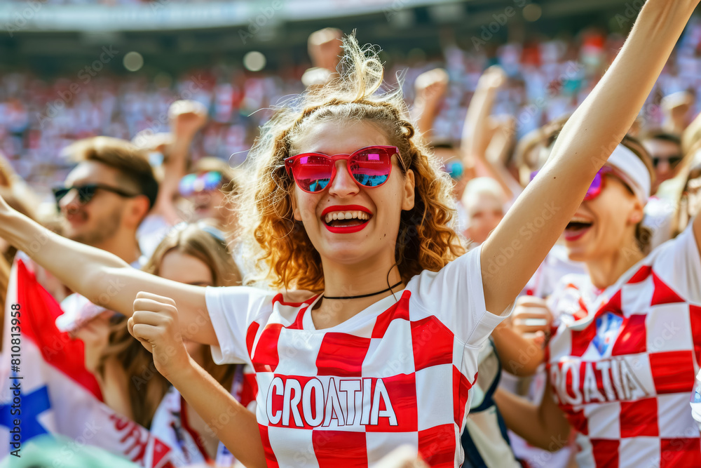 Croatian football soccer fans in a stadium supporting the national team, Kockasti
Croatian football soccer fans in a stadium supporting the national team, Kockasti