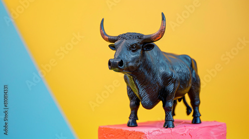 Figurine of bull as symbol of year 2021 on color background © Mishi
