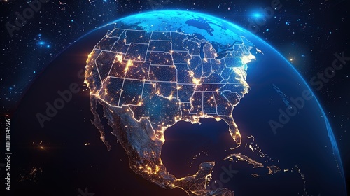 Glowing Night Lights of USA - Detailed Geographic Representation