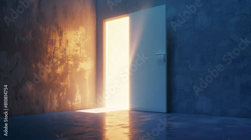 3D Light shines through the Open door Concept 