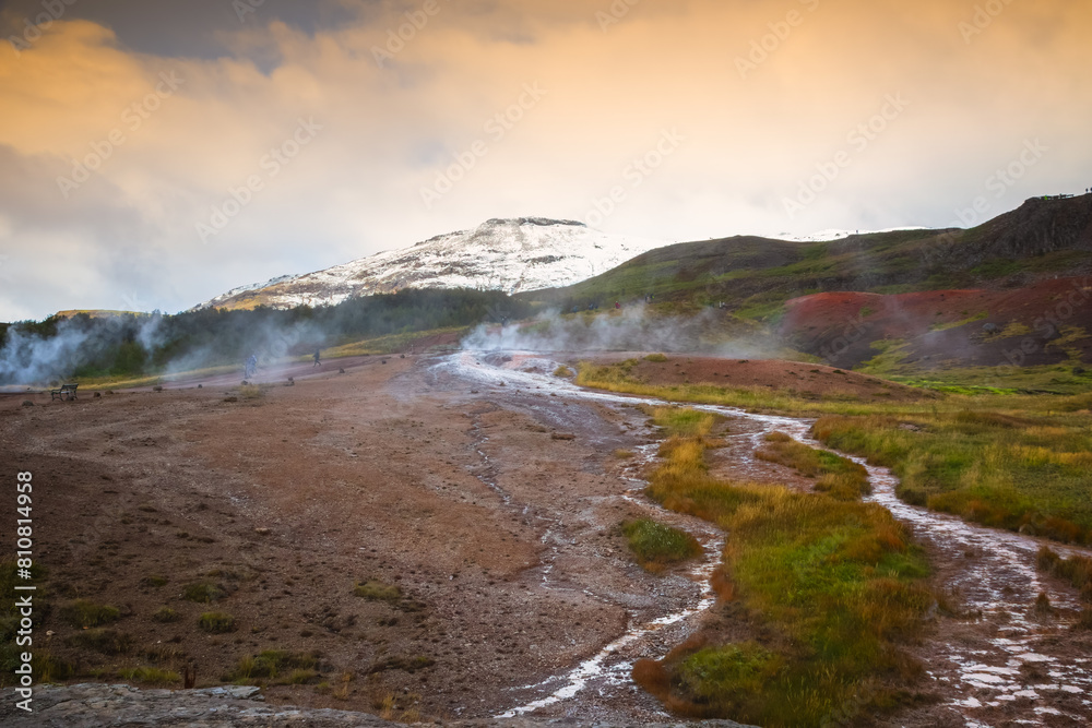 Haukadalur, a valley with geothermal activity in Iceland. Haukadalur, a valley with geothermal activity in Iceland.