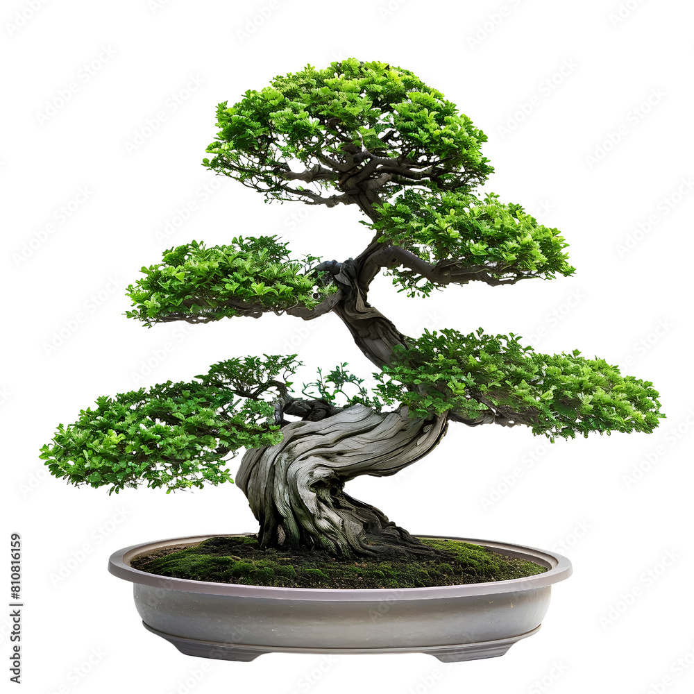 Elegant Miniature Bonsai Tree in Ceramic Pot on White Background