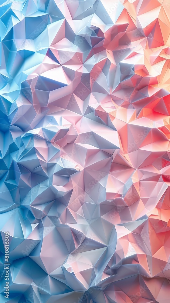 White, Blue and Pink Polygonal Surface with Triangular Pyramids. Modern, Bright