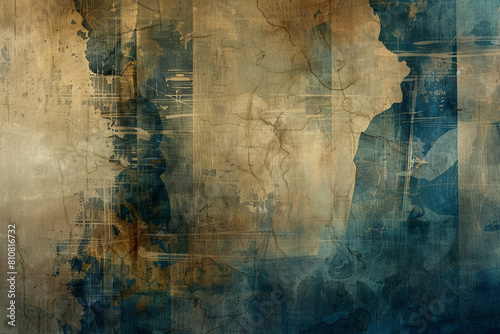 Abstract grungy background in blues and tan with textured details
