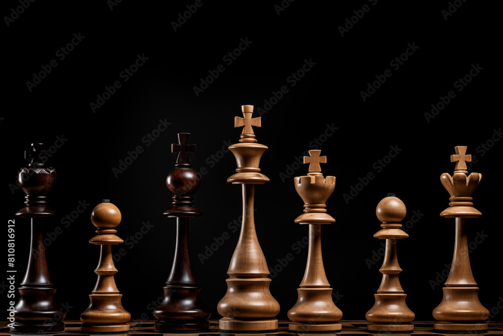 Wooden chess pieces on a dark background. Wooden chess pieces on a dark background.