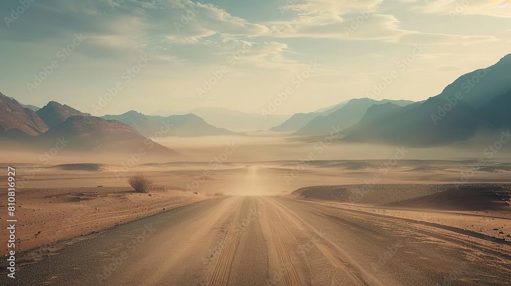 Fototapeta premium A road leading into the distance in an empty and desolate landscape with, representing the journey of loneliness. Generative AI