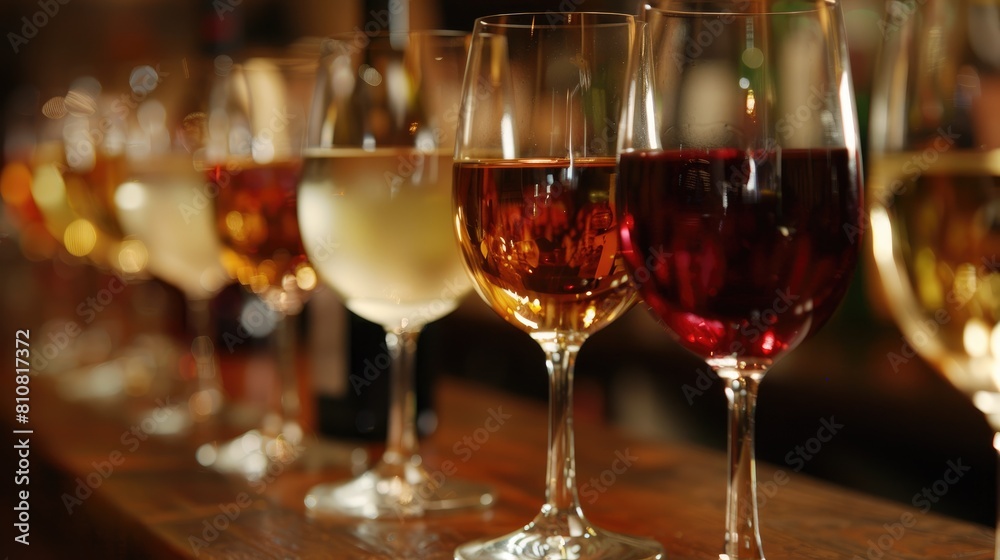 Experience a delightful array of wine varieties from rich reds and crisp whites to refreshing roses and luscious ambers during a wine tasting session at a cozy bar or restaurant Experience a delightful array of wine varieties from rich reds and crisp whites to refreshing roses and luscious ambers during a wine tasting session at a cozy bar or restaurant