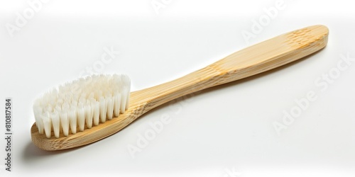 Wooden toothbrushes with handles on white background