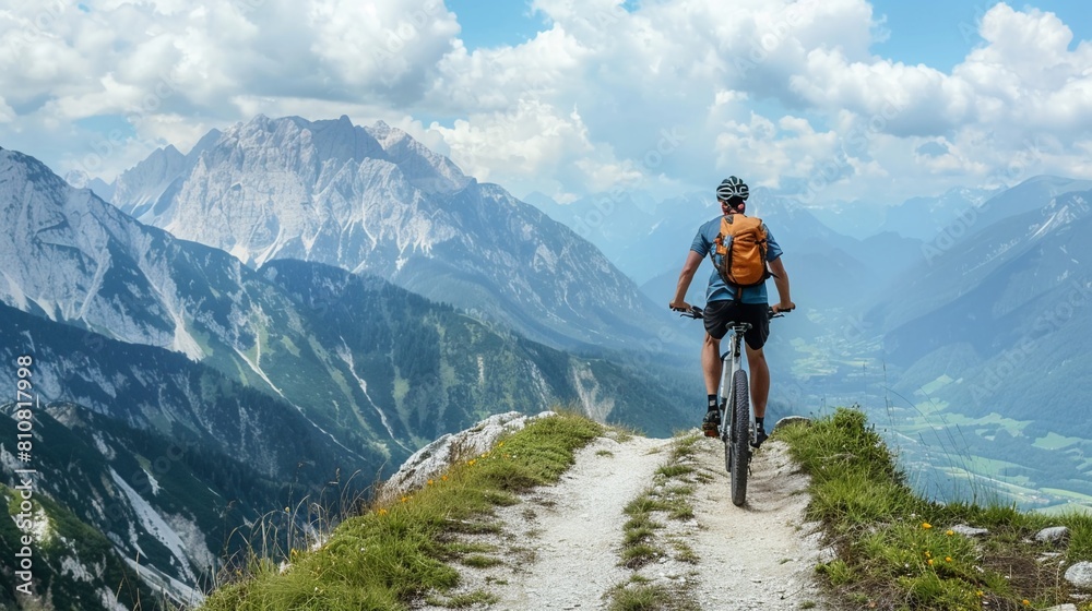 Cyclist on a challenging mountain trail determination and endurance