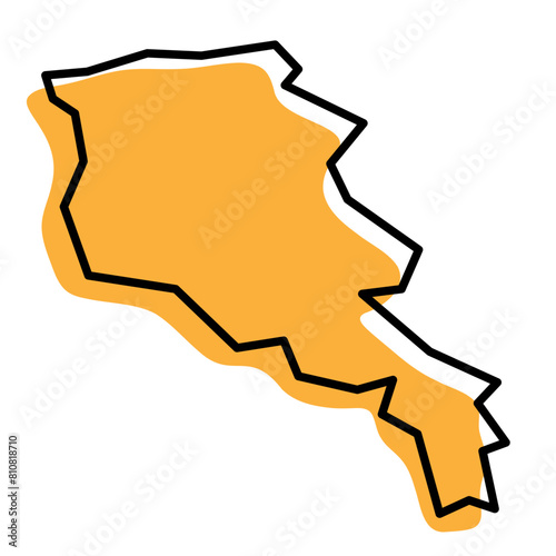 Armenia country simplified map. Orange silhouette with thick black sharp contour outline isolated on white background. Simple vector icon