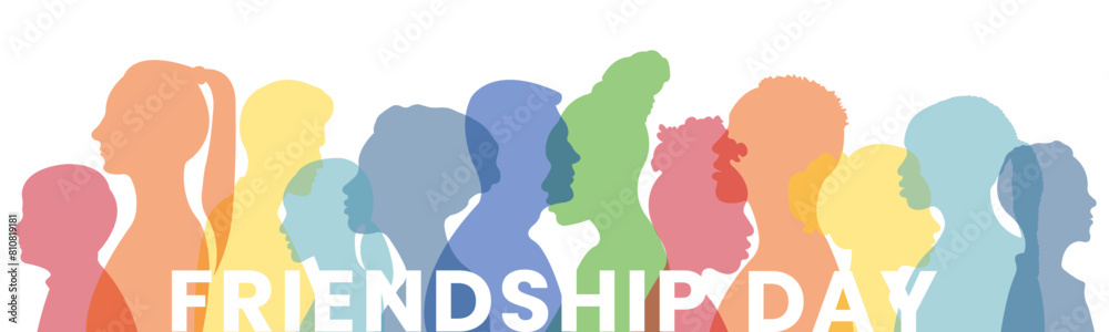 Friendship Day banner.Vector illustration with silhouettes of people.