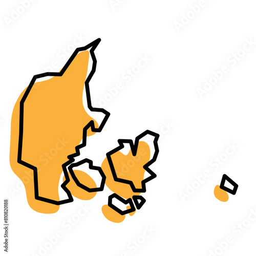 Denmark country simplified map. Orange silhouette with thick black sharp contour outline isolated on white background. Simple vector icon