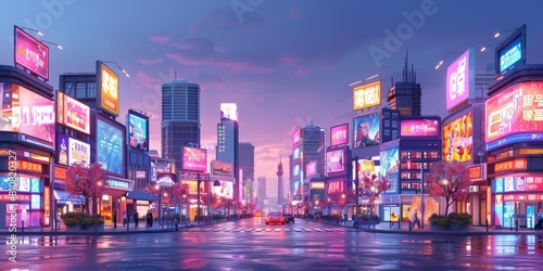 A surreal 3D cartoon city where buildings are composed of trending consumer electronics products, with friendly robot