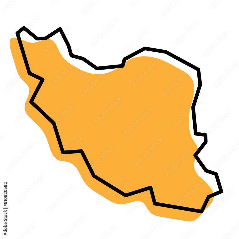 Iran country simplified map. Orange silhouette with thick black sharp contour outline isolated on white background. Simple vector icon Iran country simplified map. Orange silhouette with thick black sharp contour outline isolated on white background. Simple vector icon