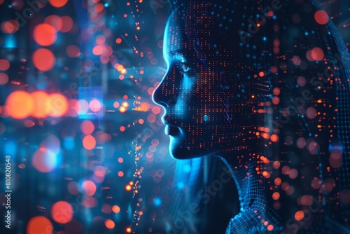 double exposure image of financial graph and virtual human 3dillustration on business technology 13background represent algorithmic trading process, dark blues lights