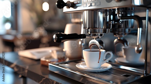 A sleek  modern espresso machine gleaming on the countertop  promising a perfect pick-me-up with every cup