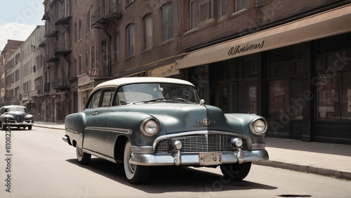 Classic Elegance: A Vintage Car Cruising the Urban Streets