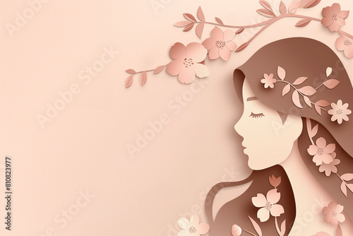 Paper Cut Profile of a Woman with Floral Decorations. Mother s Day  Woman s Day Background