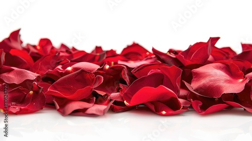 Vibrant red rose petals stand out against a pristine white background photo