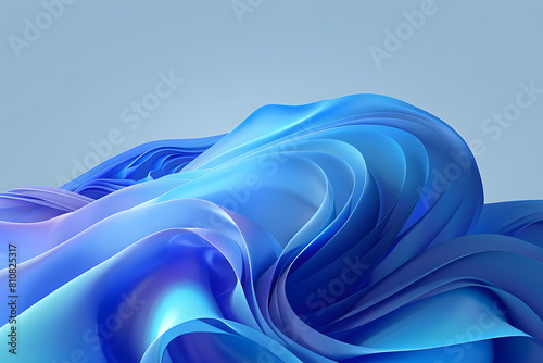 Dark blue tissue develops against blue background. The elegant shape of the fabric creates wave effect.