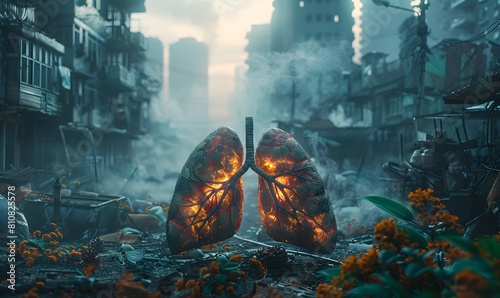 polluted lungs undergoing a transformation to clean, healthy lungs through environmental interventions and smoking cessation efforts photo
