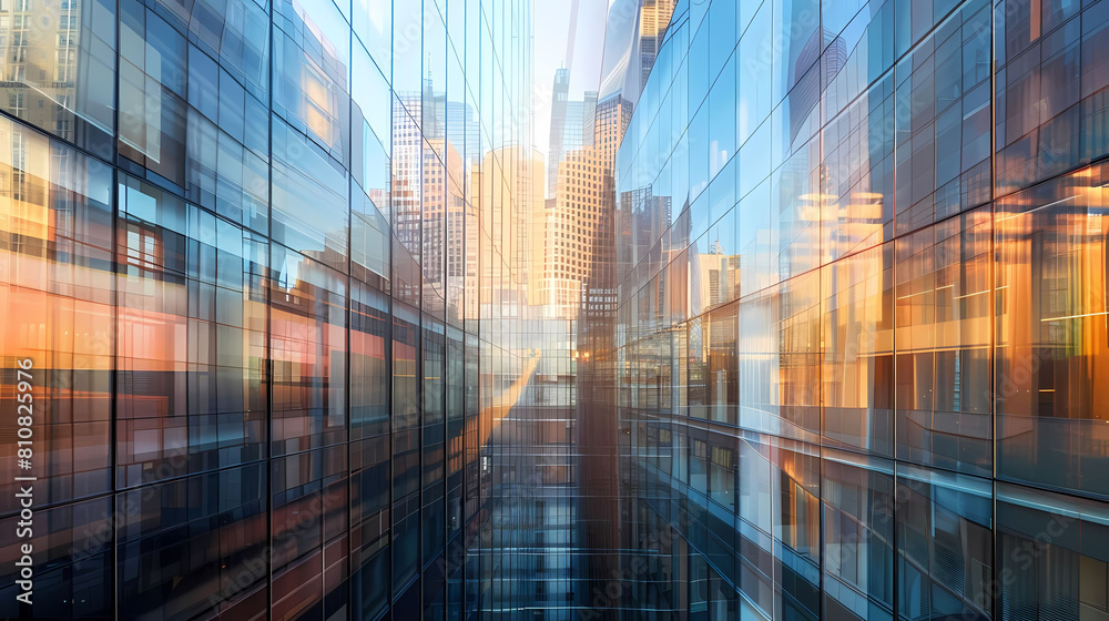 abstract light reflections on glass facades of a building