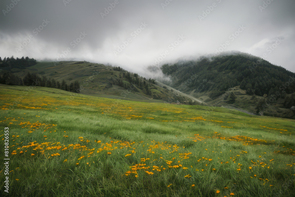 Fototapeta premium Wildflowers paint vibrant tapestry on mountain meadow