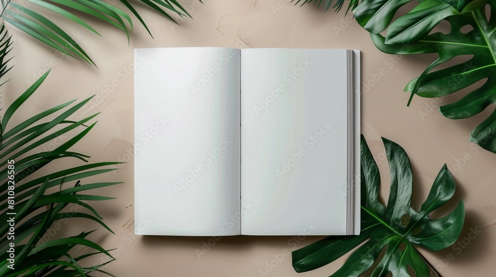 It sounds like you're describing a book mockup with a blank cover, a notepad with both a face and backside, a sketchpad, and a clear magazine template, all set against a tropical backdrop. It sounds like you're describing a book mockup with a blank cover, a notepad with both a face and backside, a sketchpad, and a clear magazine template, all set against a tropical backdrop.