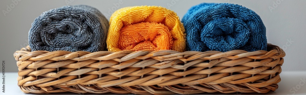 Minimalist White Background with Towels in Basket | 4K HD Wallpaper
