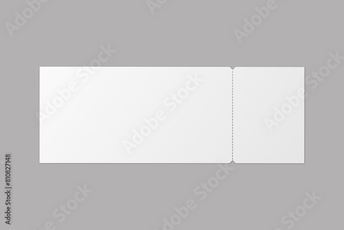 Empty Blank White  Event or Airplane Ticket mockup isolated. 3D Rendering.