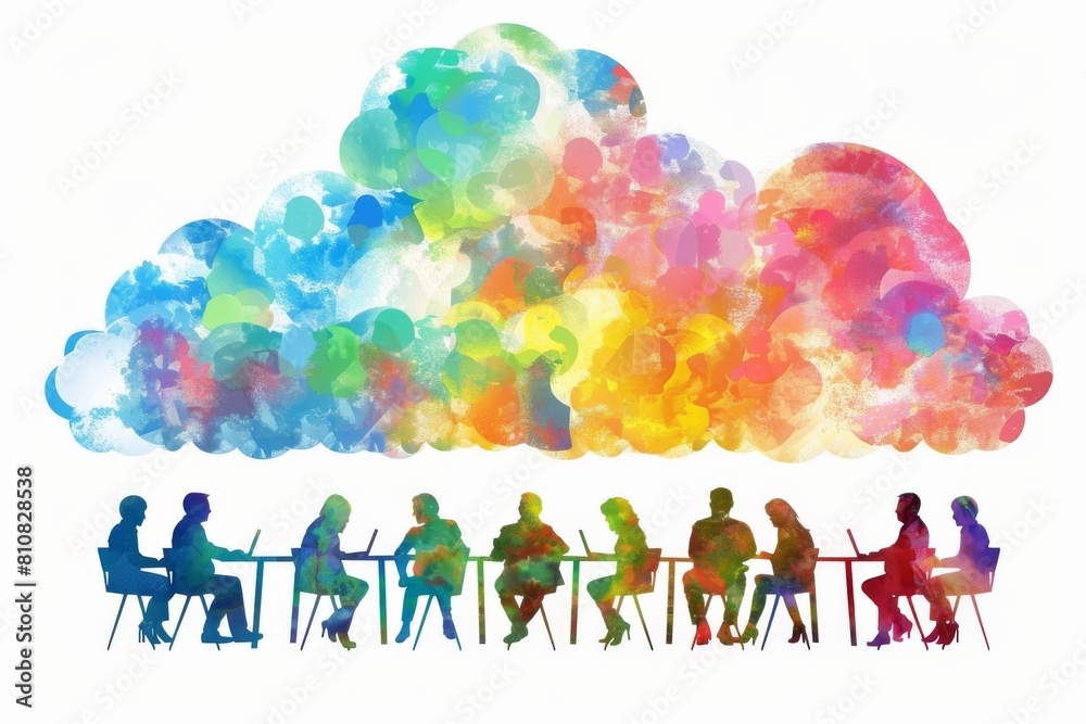 Fototapeta premium Global connectivity in cloud synchronization isd by synchronized networking and teamwork in digital work environment