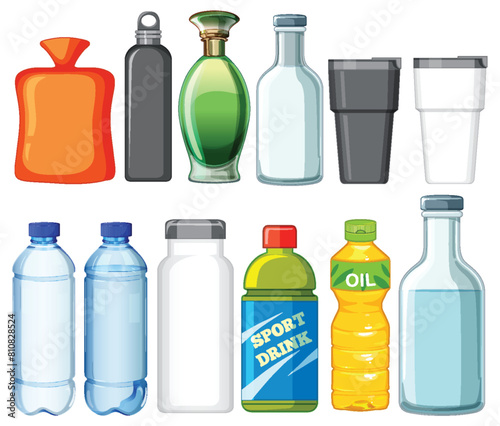 Collection of different types of bottles and containers