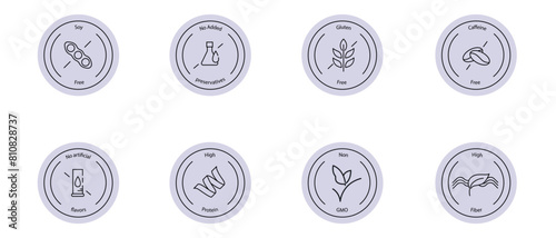 Vector Icons of Allergen-Free and Healthy Dietary Labels