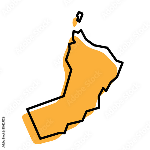 Oman country simplified map. Orange silhouette with thick black sharp contour outline isolated on white background. Simple vector icon
