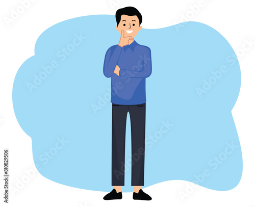 portrait man standing with thinking pose