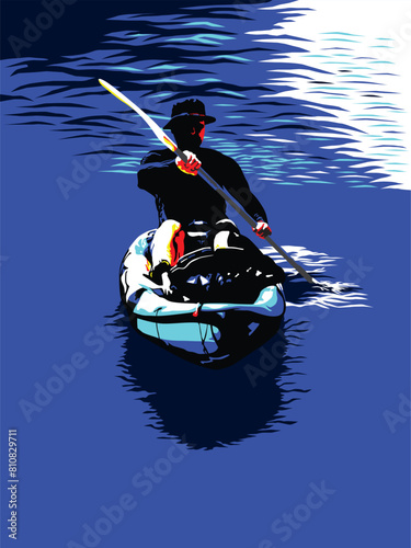 Kayaking Sport Adventure in illustration graphic vector