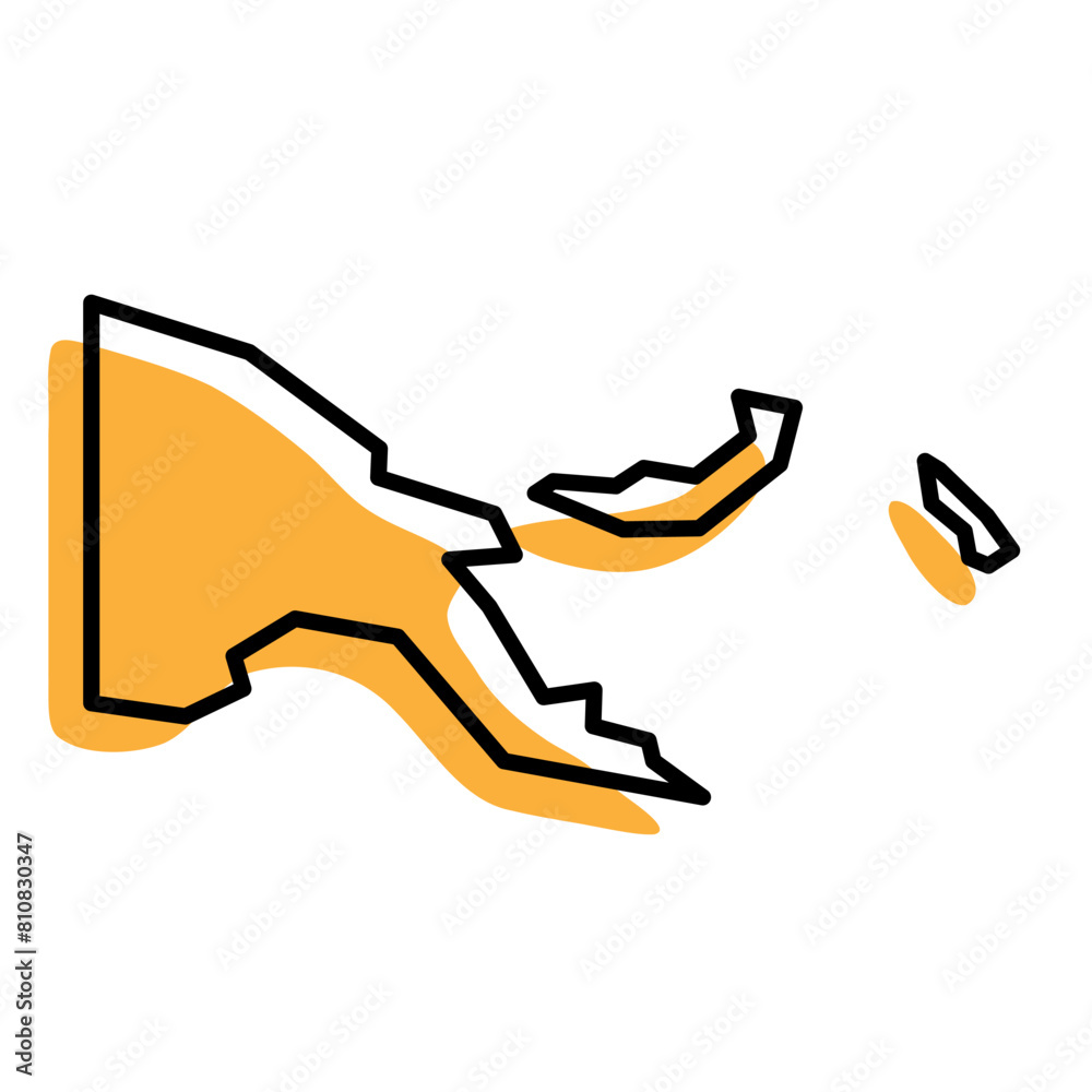 Papua New Guinea country simplified map. Orange silhouette with thick black sharp contour outline isolated on white background. Simple vector icon Papua New Guinea country simplified map. Orange silhouette with thick black sharp contour outline isolated on white background. Simple vector icon
