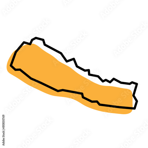 Nepal country simplified map. Orange silhouette with thick black sharp contour outline isolated on white background. Simple vector icon