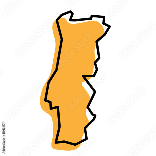 Portugal country simplified map. Orange silhouette with thick black sharp contour outline isolated on white background. Simple vector icon