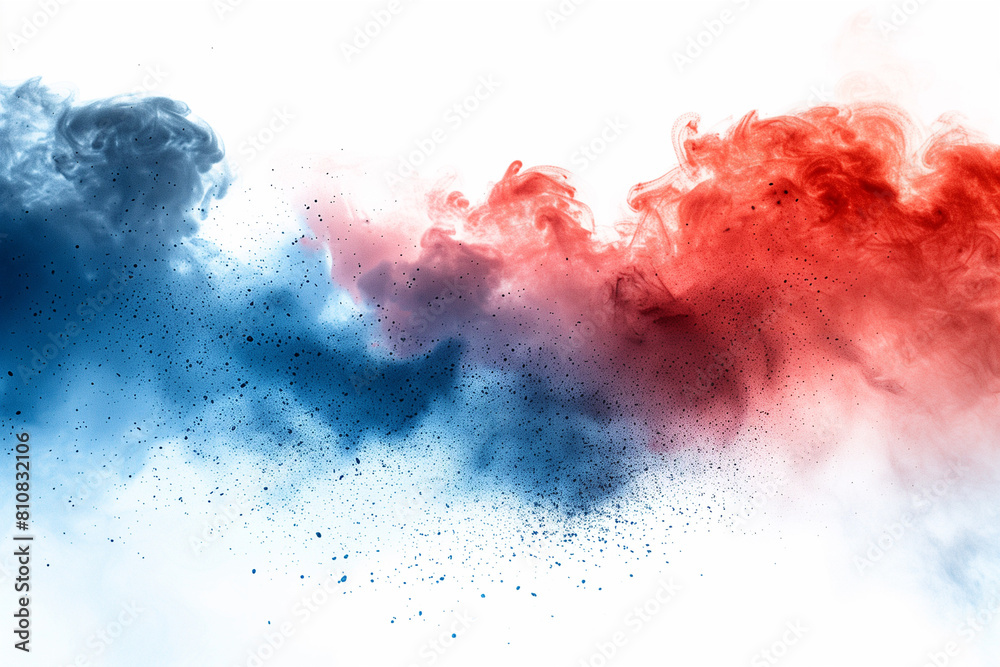 Red, white, and blue dust explodes. Abstract Labor Day or memorial day celebration. isolated on white. copy space Red, white, and blue dust explodes. Abstract Labor Day or memorial day celebration. isolated on white. copy space