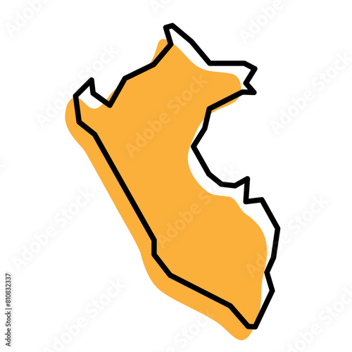 Peru country simplified map. Orange silhouette with thick black sharp contour outline isolated on white background. Simple vector icon