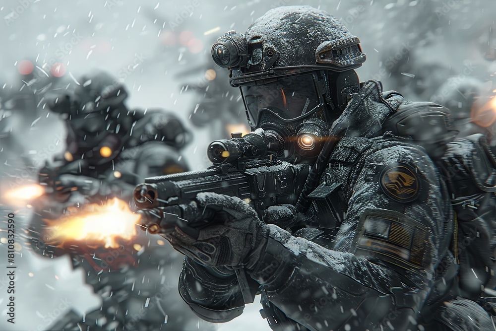 Fototapeta premium Hyper-Realistic Symmetrical Fury: A Dark Futuristic Sci-Fi Video Game Scene