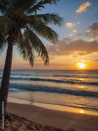 Beach Bliss  Picturesque Sunset with Palm Tree Silhouettes  A Must-See for Summer Vacations
