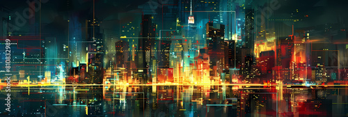 abstract skyline illuminations of a city at night
