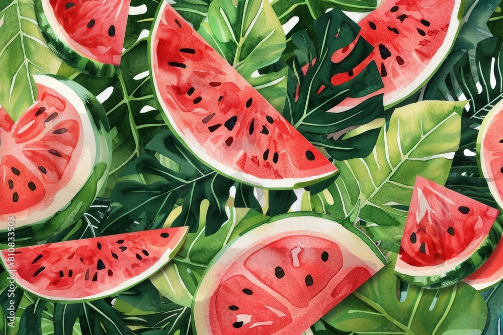 Fresh slices of watermelon on a wooden table, perfect for summer themes Fresh slices of watermelon on a wooden table, perfect for summer themes