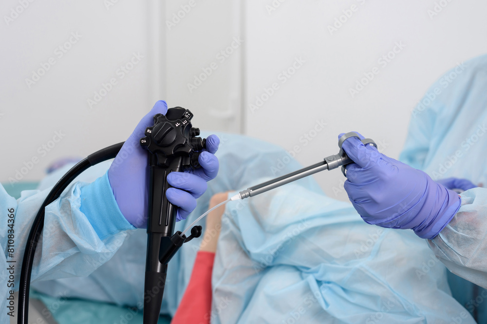 Endoscopic examination. Instruments for gastroscopy and colonoscopy ...