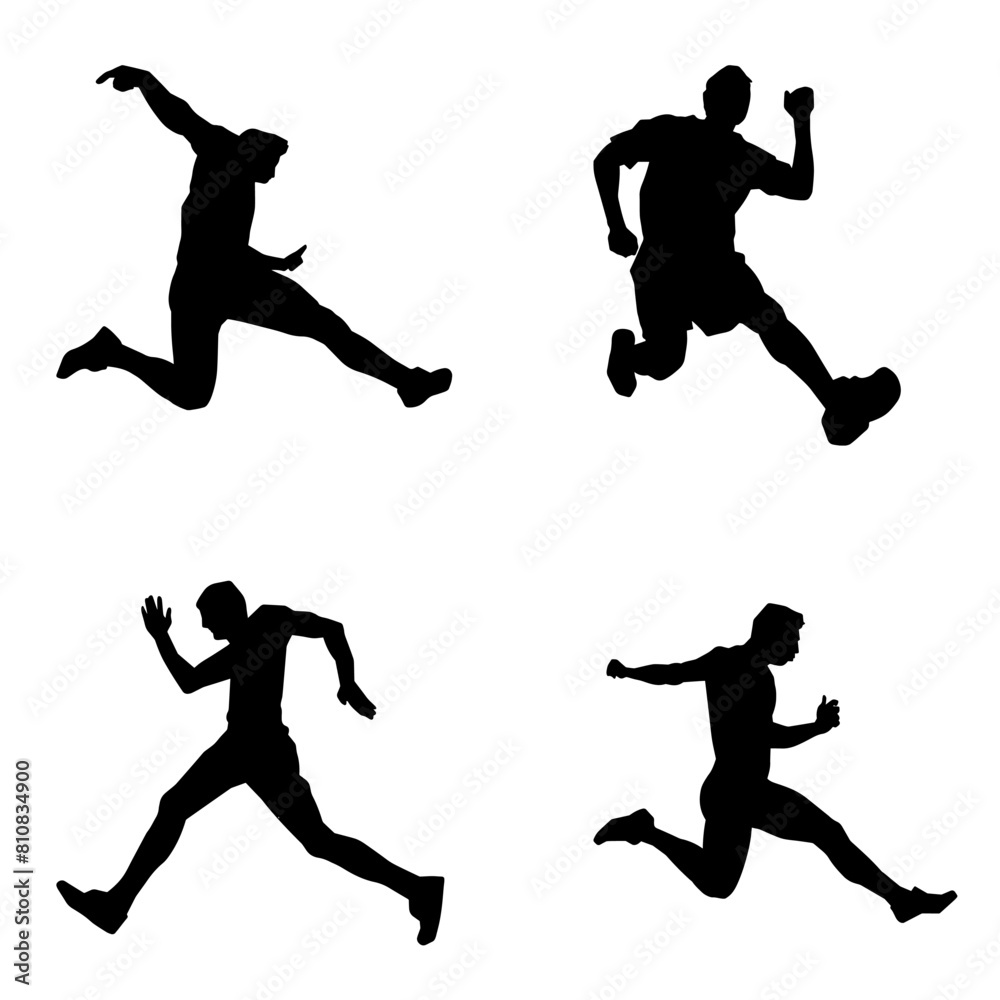 Silhouette collection of sporty male run and jump pose Silhouette collection of sporty male run and jump pose